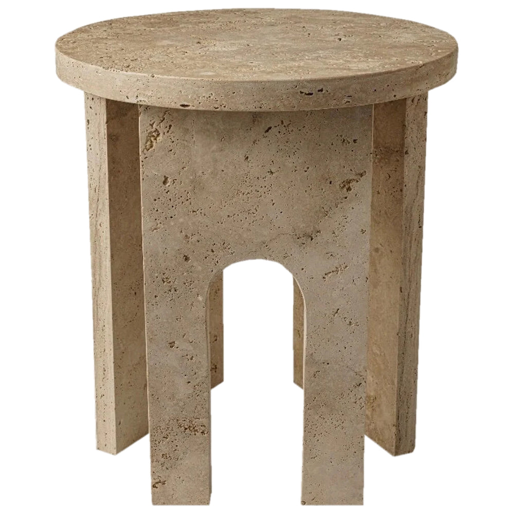 Troia Light Travertine Round End/Side Table U Shape