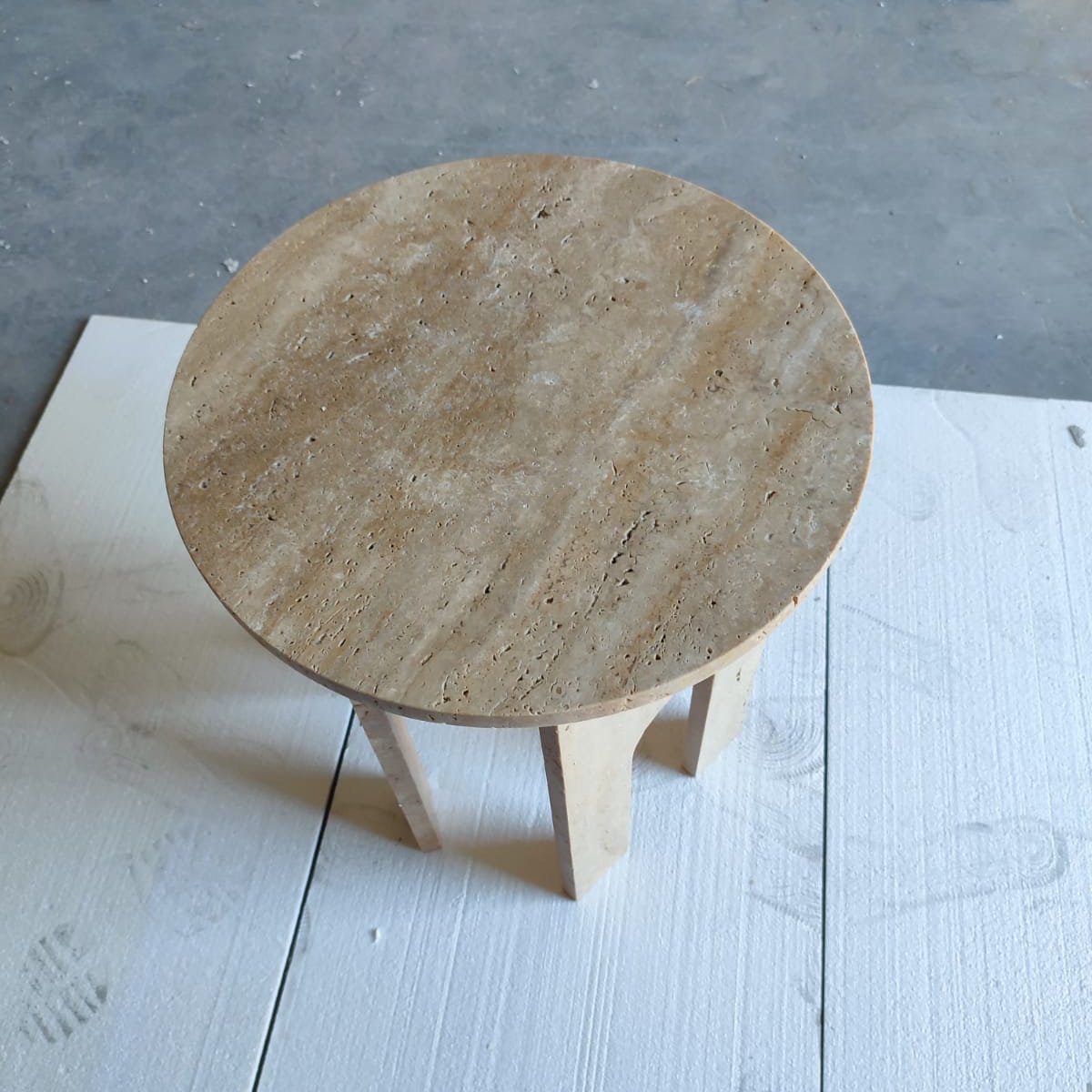 Troia Light Travertine Round End/Side Table U Shape