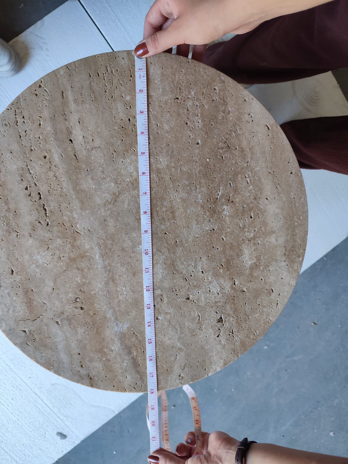 Troia Light Travertine Round End/Side Table U Shape