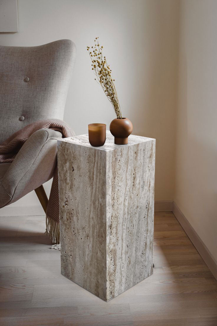 Walnut Travertine End/Side Table
